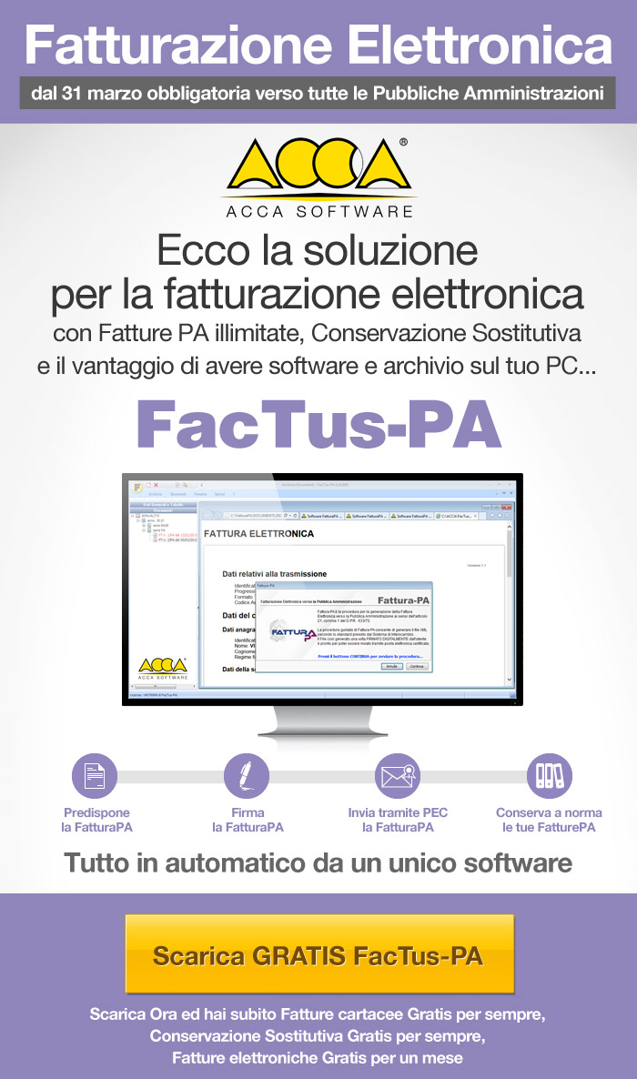 Fattura elettronica: con ACCA hai fatture PA illimitate, conservazione sostitutiva e archivio sul tuo PC