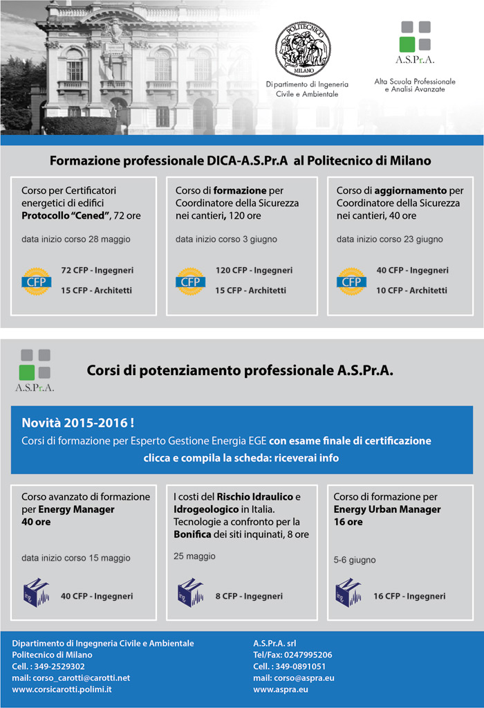 Nuove professionalità da PoliMi-DICA e ASPrA