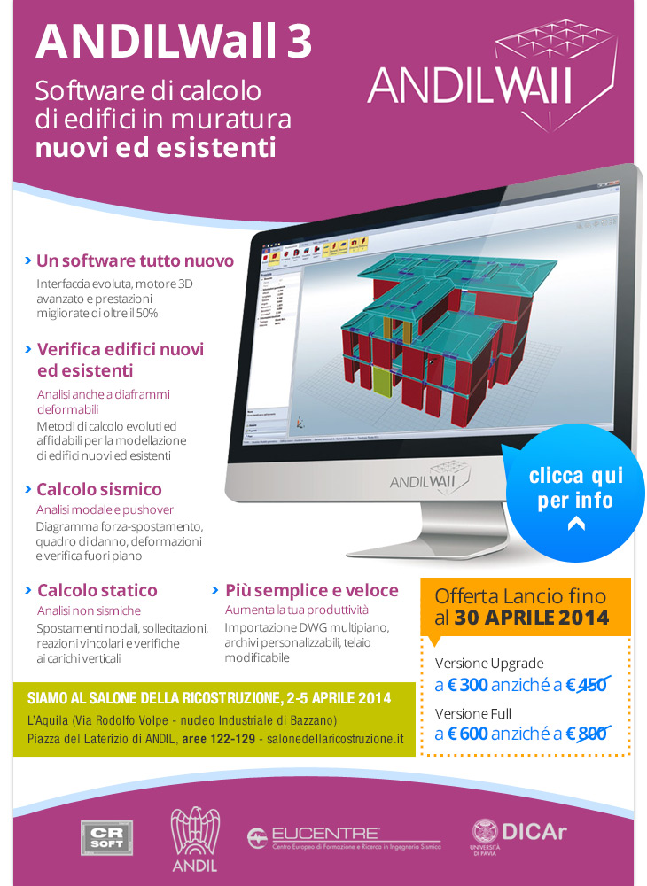 Scopri il software di calcolo di edifici in muratura ANDILWall in Offerta fino al 30 Aprile
