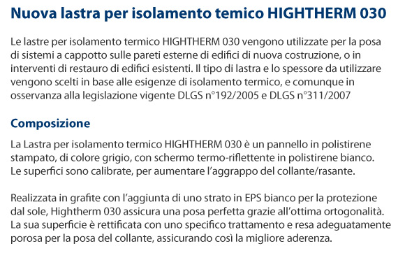 HIGHTHERM 030 - Altissimo isolamento termico